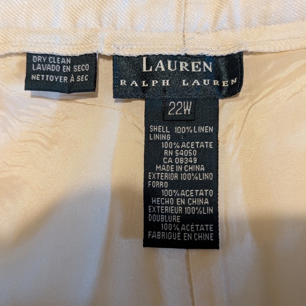 Lauren by Ralph Lauren linen lined cream pleater pants trousers slacks 2… - Picture 7 of 9